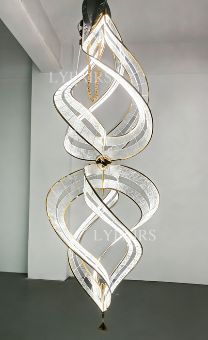 Modern Artistic Double Spiral Acrylic Chandelier for High Ceilings/Staircase/Foyer