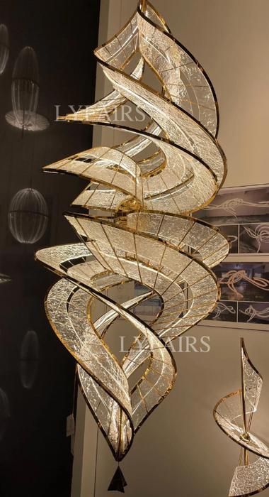 Modern Artistic Double Spiral Acrylic Chandelier for High Ceilings/Staircase/Foyer