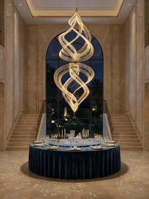 Modern Artistic Double Spiral Acrylic Chandelier for High Ceilings/Staircase/Foyer