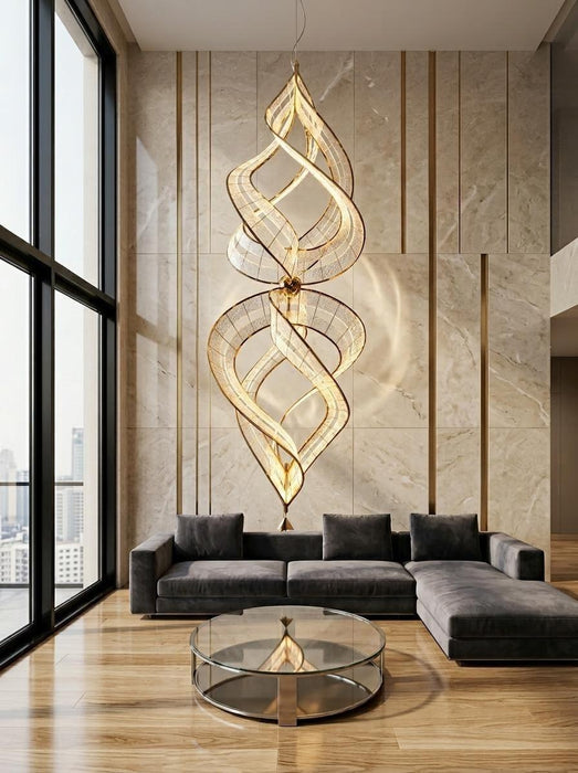 Modern Artistic Double Spiral Acrylic Chandelier for High Ceilings/Staircase/Foyer