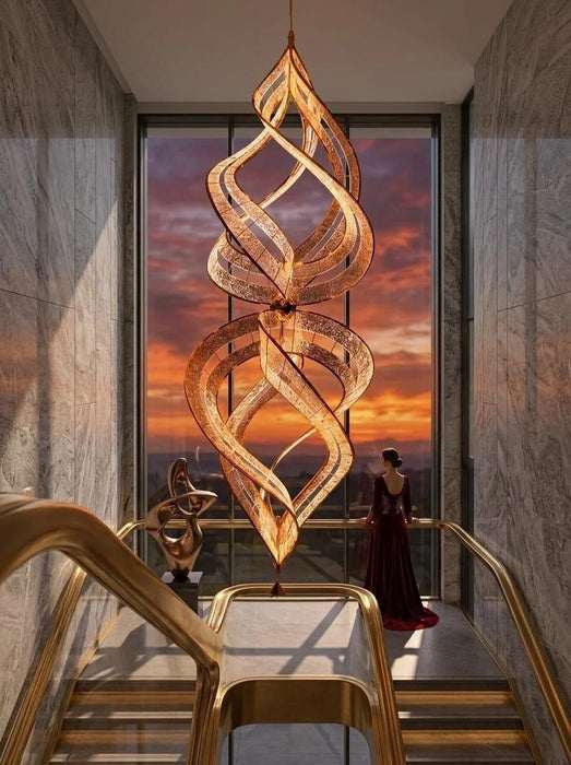 Modern Artistic Double Spiral Acrylic Chandelier for High Ceilings/Staircase/Foyer