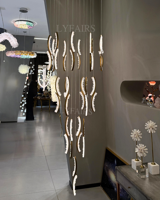 Modern Artistic Flowing Natural Crystal Wave Chandelier