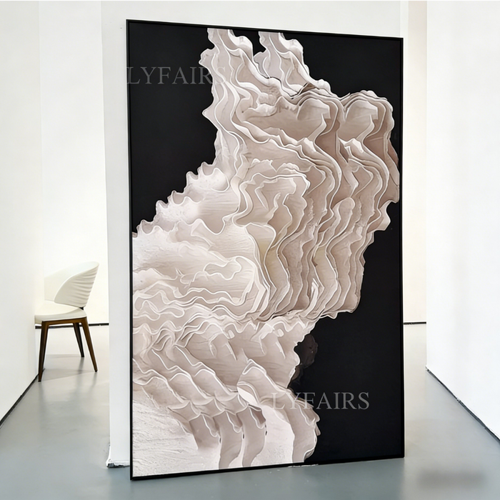 Modern Artistic Textured 3D Sandstone Wave Framed Wall Art
