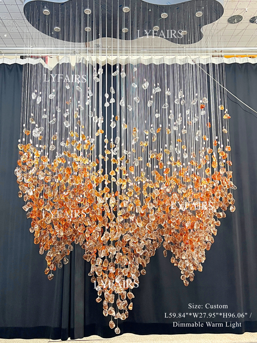 Modern Cascading Red Glazed Glass Stone Art Chandelier for Mansion/Hotel Lobby/Luxury Hall