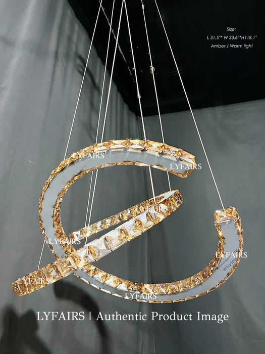 Modern Crystal Double C Chandelier In Chrome Finish for Dining Room/Living Room/Bedroom