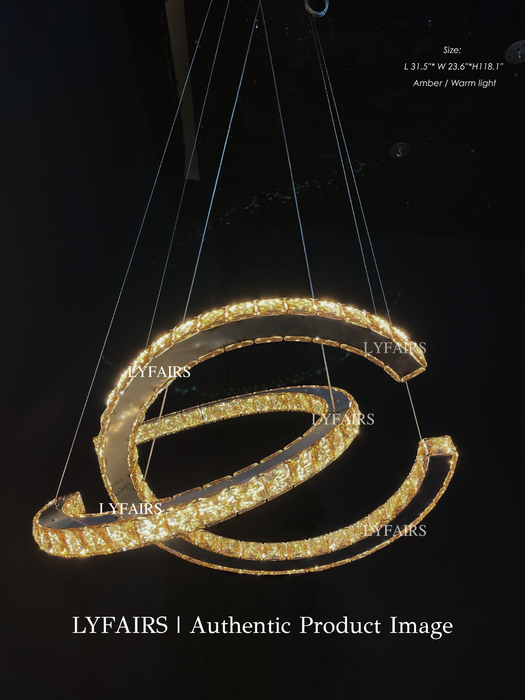 Modern Crystal Double C Chandelier In Chrome Finish for Dining Room/Living Room/Bedroom