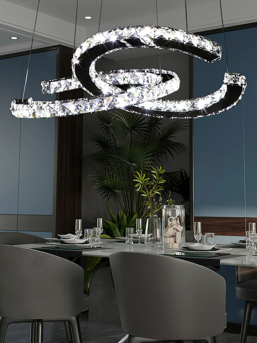 Lampadario moderno in cristallo a doppia C con finitura cromata per sala da pranzo/soggiorno/camera da letto