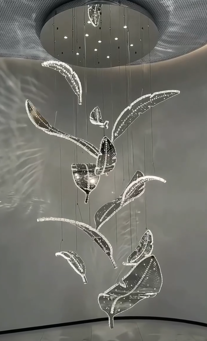 Modern Floating Sculptural Banana Leaf Crystal Ceiling Light