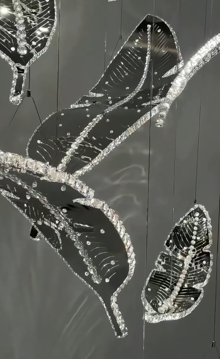 Modern Floating Sculptural Banana Leaf Crystal Ceiling Light