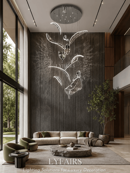 Modern Floating Sculptural Banana Leaf Crystal Ceiling Light