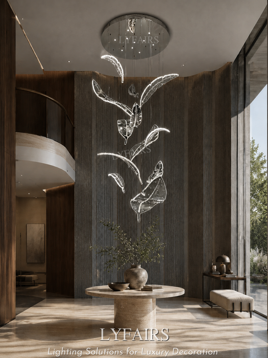 Modern Floating Sculptural Banana Leaf Crystal Ceiling Light