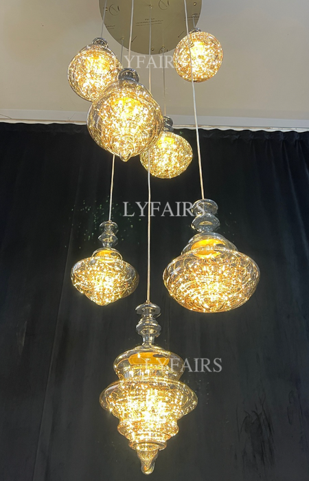 Modern Gray Glass Starry Sky Pendant Light Fixture for Dining Room/Bar/Kitchen Island