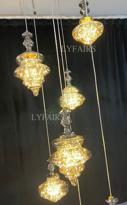 Modern Gray Glass Starry Sky Pendant Light Fixture for Dining Room/Bar/Kitchen Island