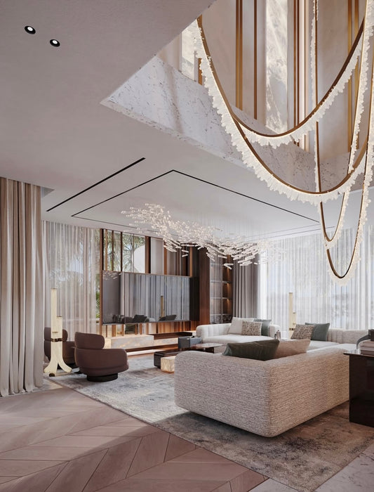 Modern High-End Curved Necklace Natural Crystal Ceiling Chandelier