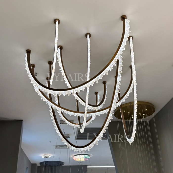 Modern High-End Curved Necklace Natural Crystal Ceiling Chandelier