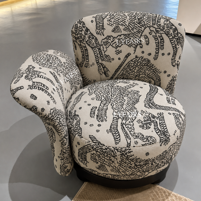 Modern Irregular Arm Tiger Pattern Sculptural Lounge Chair
