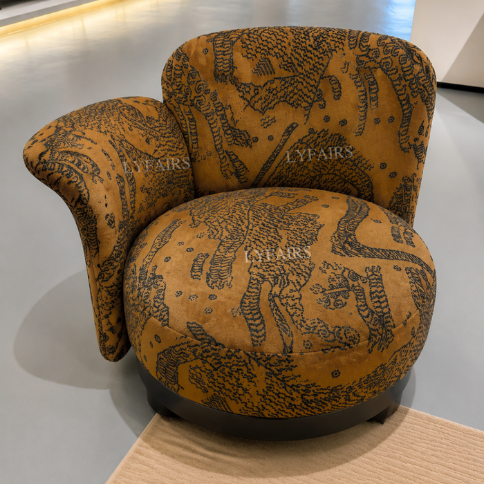 Modern Irregular Arm Tiger Pattern Sculptural Lounge Chair