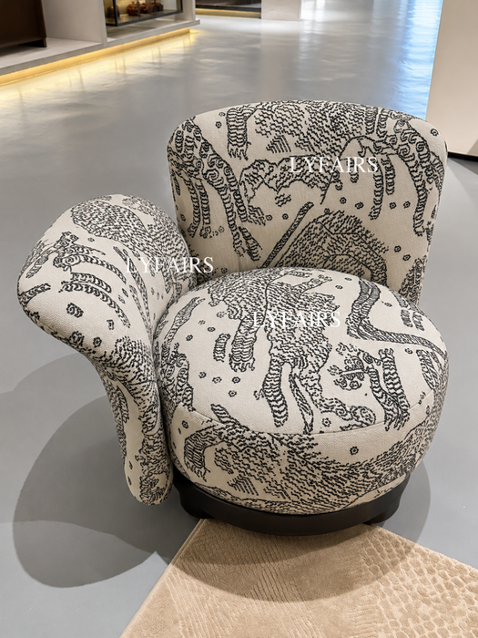 Modern Irregular Arm Tiger Pattern Sculptural Lounge Chair