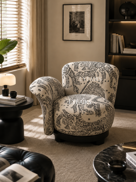 Modern Irregular Arm Tiger Pattern Sculptural Lounge Chair