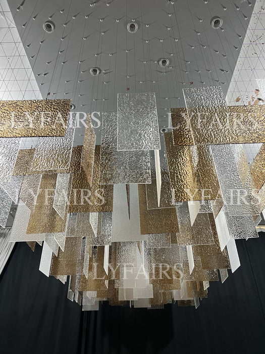 Modern Layered Textured Glass Panel Ceiling Light for Hotel Lobby/Living Room