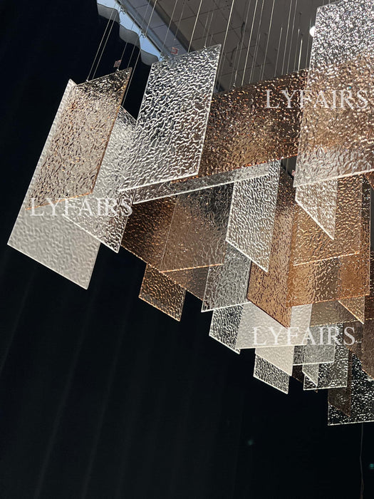Modern Layered Textured Glass Panel Ceiling Light for Hotel Lobby/Living Room
