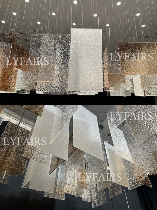 Modern Layered Textured Glass Panel Ceiling Light for Hotel Lobby/Living Room