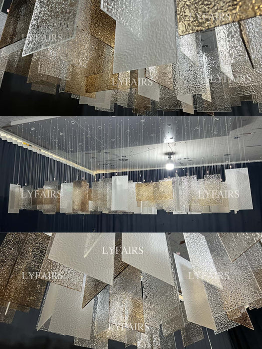 Modern Layered Textured Glass Panel Ceiling Light for Hotel Lobby/Living Room