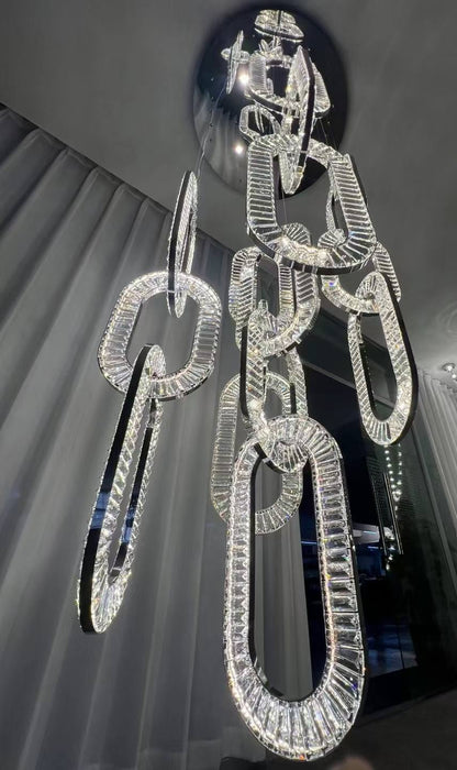 Modern Luxury Crystal Chain Cluster Chandelier for High Ceiling/Dining Room
