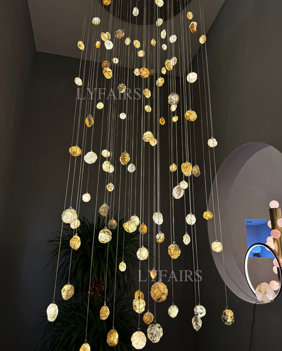 Modern Luxury Starfall Translucent Crystal Geode Cascade Chandelier