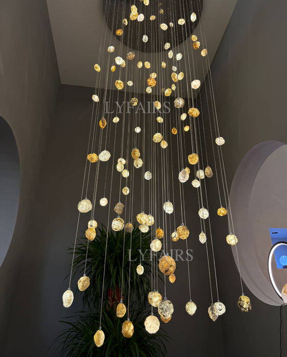 Modern Luxury Starfall Translucent Crystal Geode Cascade Chandelier