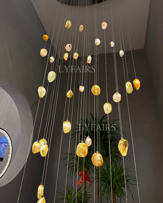 Modern Luxury Starfall Translucent Crystal Geode Cascade Chandelier