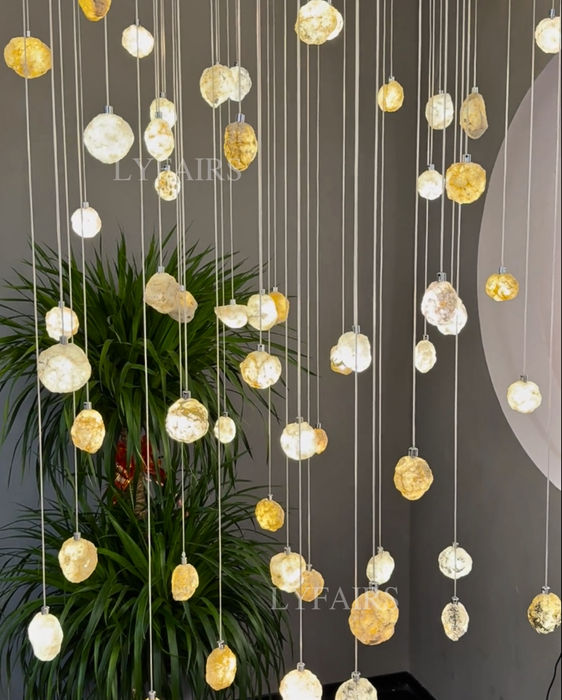 Modern Luxury Starfall Translucent Crystal Geode Cascade Chandelier