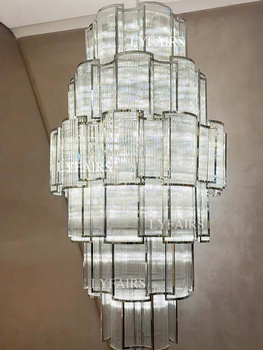 Extra Large Modern Luxury Tiered Crystal Column Chandelier