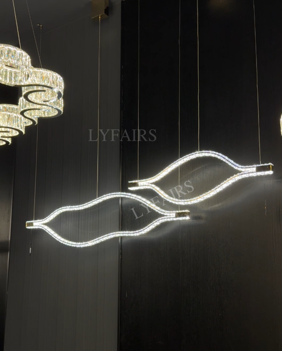 Modern Minimalist Flowing Wave Crystal Chandelier for Dining Room/Kitchen Island/Bedroom