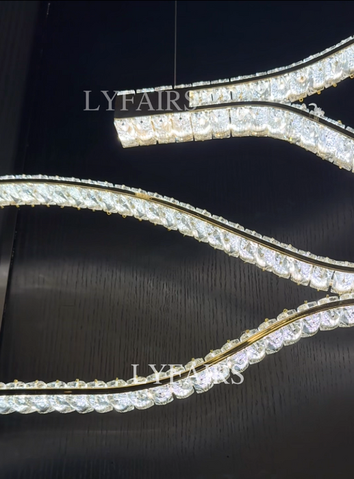 Modern Minimalist Flowing Wave Crystal Chandelier for Dining Room/Kitchen Island/Bedroom