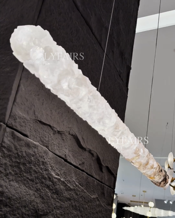 Modern Minimalist Linear Bar Natural Crystal Cluster Ceiling Light