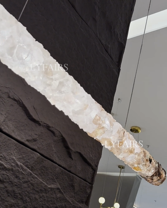 Modern Minimalist Linear Bar Natural Crystal Cluster Ceiling Light