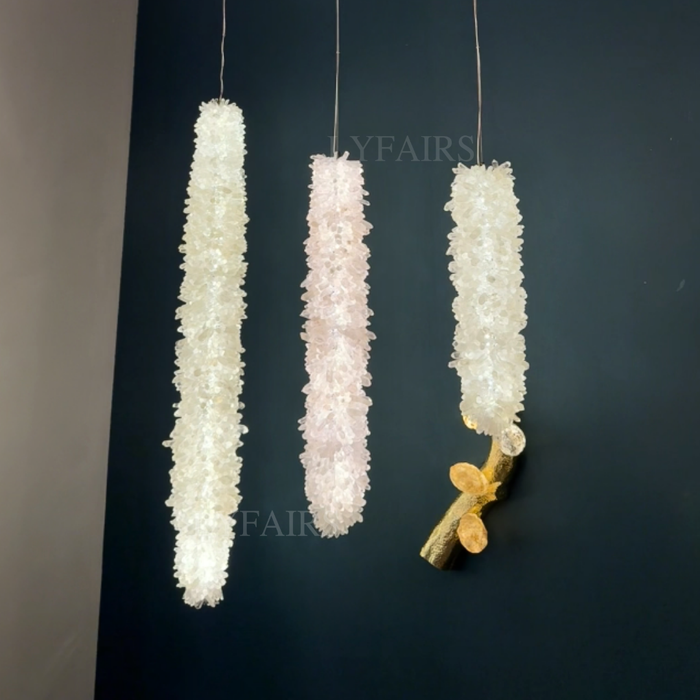 Modern Minimalist Vertical Natural Crystal Pillar Pendant Light
