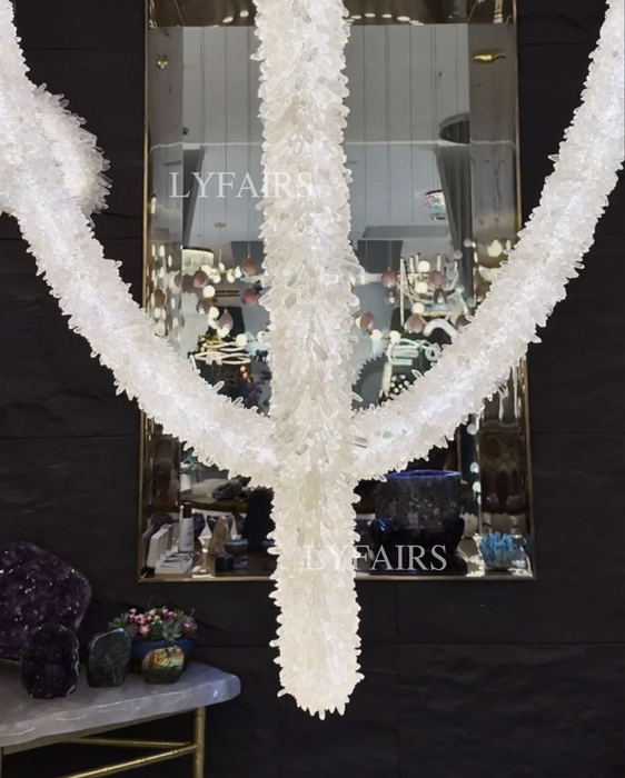 Modern Overlapping U-Shaped Natural Crystal Cluster Chandelier