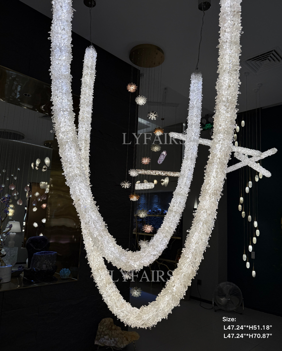 Modern Overlapping U-Shaped Natural Crystal Cluster Chandelier