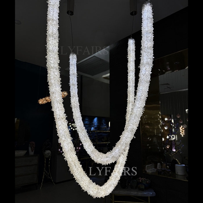 Modern Overlapping U-Shaped Natural Crystal Cluster Chandelier