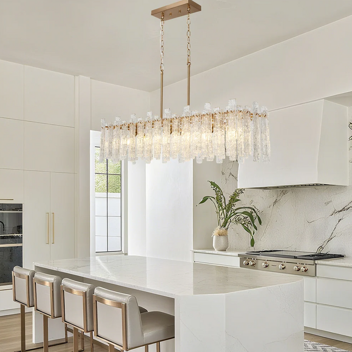 Modern Rectangular Clacier Glass Chandelier for Dining Room