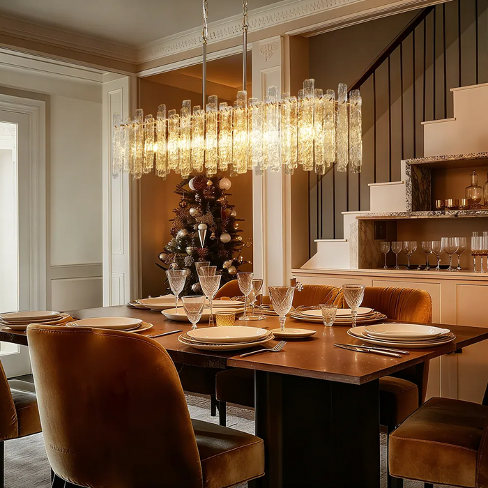 Modern Rectangular Clacier Glass Chandelier for Dining Room