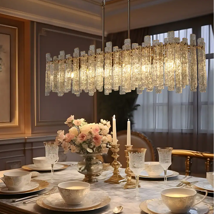 Modern Rectangular Clacier Glass Chandelier for Dining Room