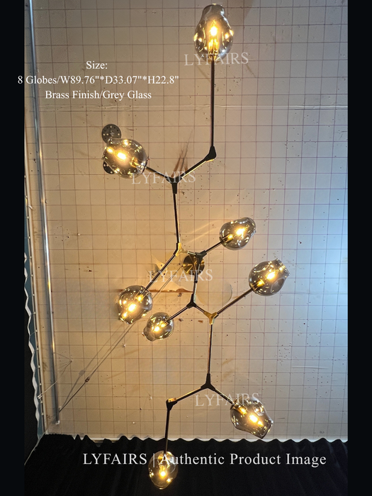 Lámpara de araña moderna con rama de cristal gris ahumado/ámbar Sputnik para isla de cocina/comedor