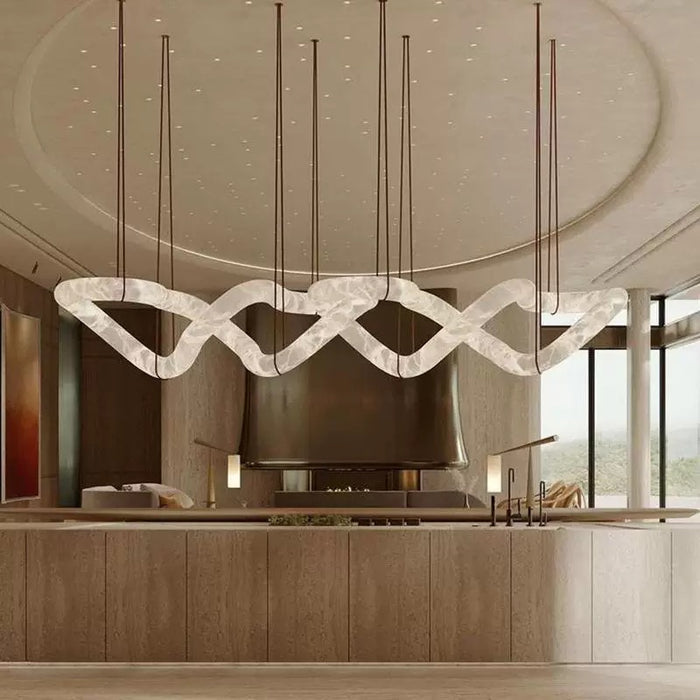 Modern Statement Infinity Wavy Twist Alabaster Chandelier