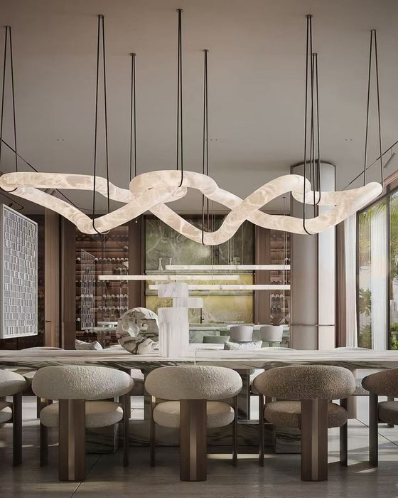 Modern Statement Infinity Wavy Twist Alabaster Chandelier