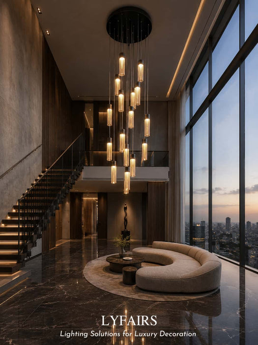 Modern Suspended Multi-Tube Acrylic Chandelier for High-ceiling