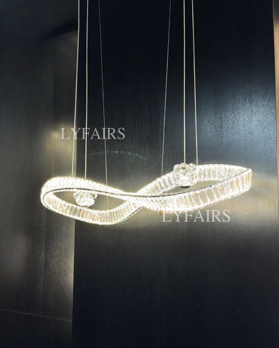 Modern Swirling Infinity Loop Crystal LED Linear Chandelier