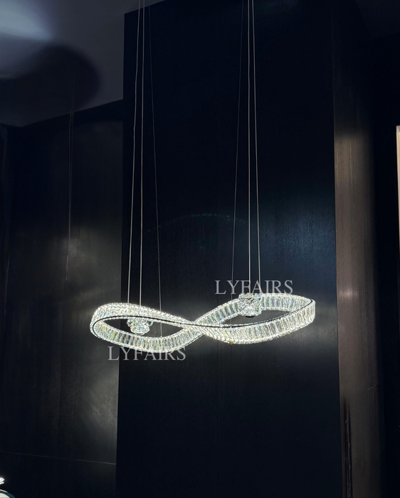 Modern Swirling Infinity Loop Crystal LED Linear Chandelier